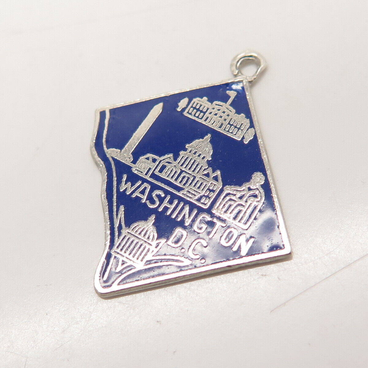 925 Sterling Silver Vintage Blue Enamel "Washington D. C." Charm Pendant