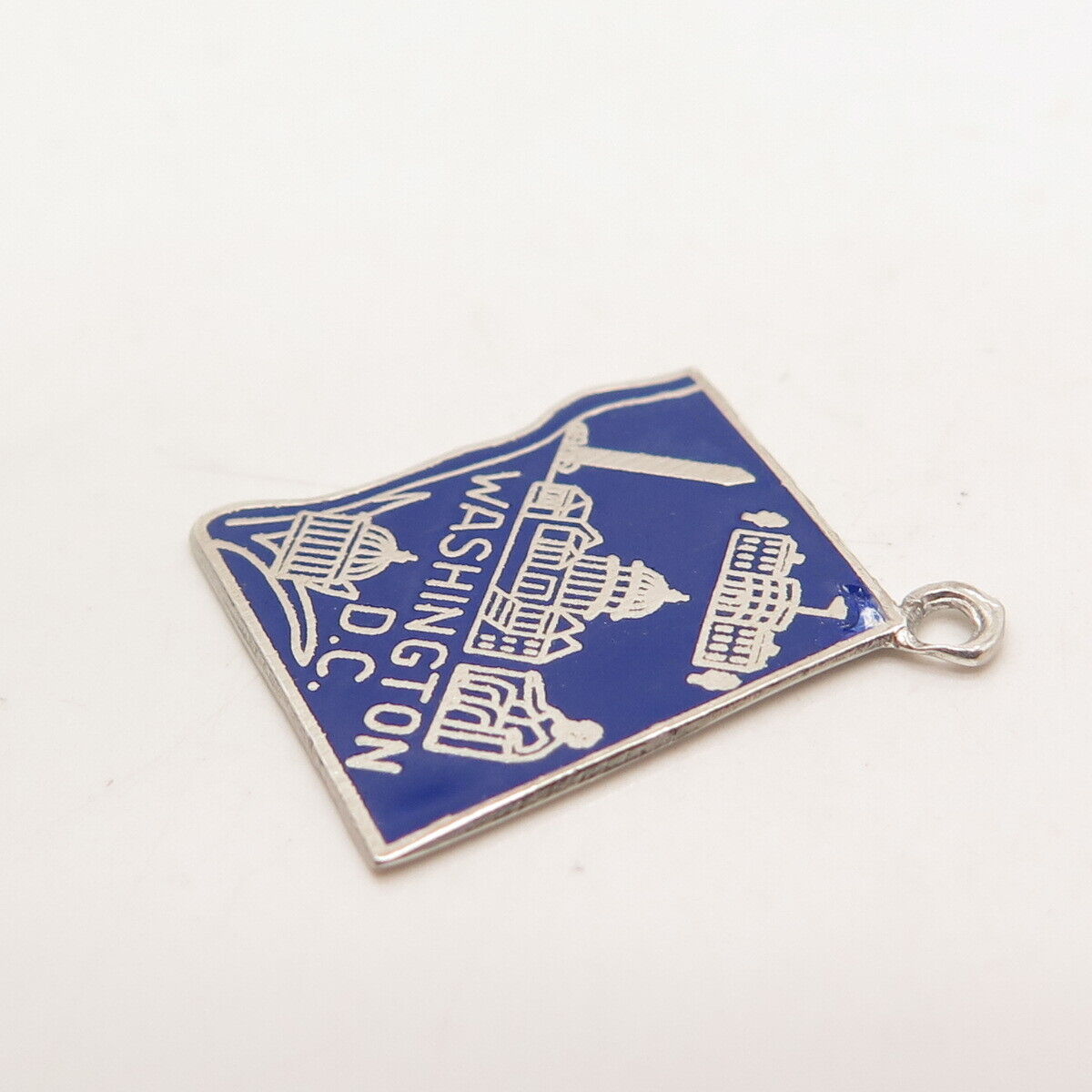 925 Sterling Silver Vintage Blue Enamel "Washington D. C." Charm Pendant