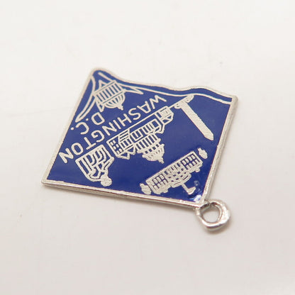 925 Sterling Silver Vintage Blue Enamel "Washington D. C." Charm Pendant