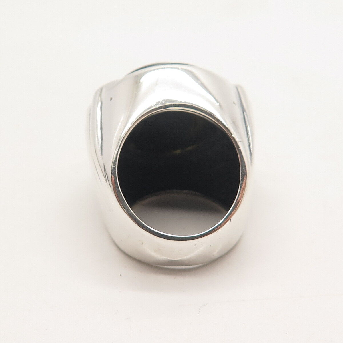 925 Sterling Silver Vintage Real Black Onyx Gemstone Ribbed Ring Size 6.5