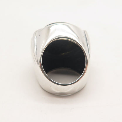 925 Sterling Silver Vintage Real Black Onyx Gemstone Ribbed Ring Size 6.5