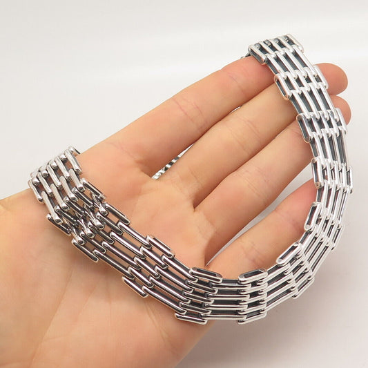 925 Sterling Silver Vintage Mexico Fence Chain Necklace 16"