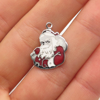 925 Sterling Silver Vintage Beau Enamel Santa Claus 1985 Charm Pendant