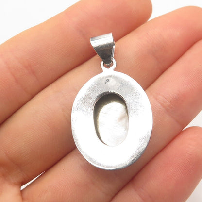 925 Sterling Silver Vintage Real Mother-of-Pearl Oval Pendant