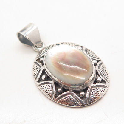 925 Sterling Silver Vintage Real Mother-of-Pearl Oval Pendant