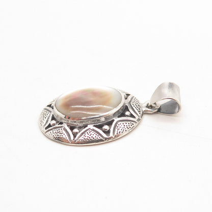 925 Sterling Silver Vintage Real Mother-of-Pearl Oval Pendant