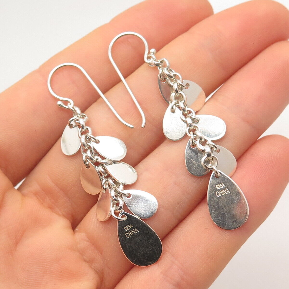 925 Sterling Silver Cluster Dangling Earrings