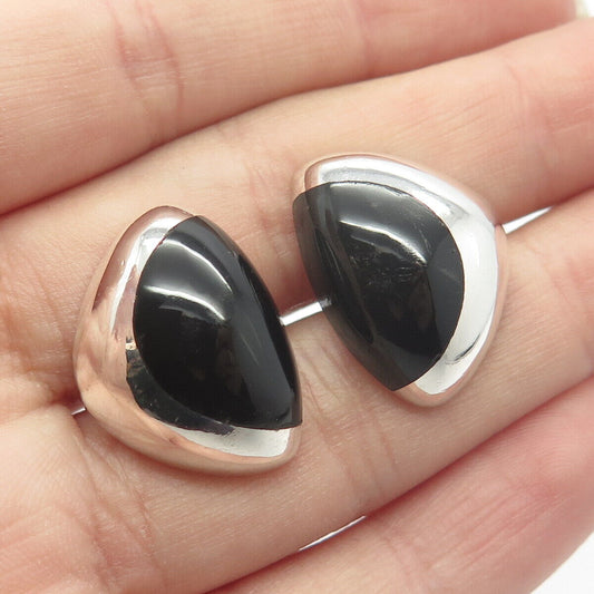 970 Silver Vintage Mexico J. Gomez Real Black Onyx Gem Modernist Cufflinks