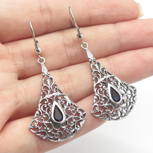 925 Sterling Silver Vintage C Z Ornate Earrings