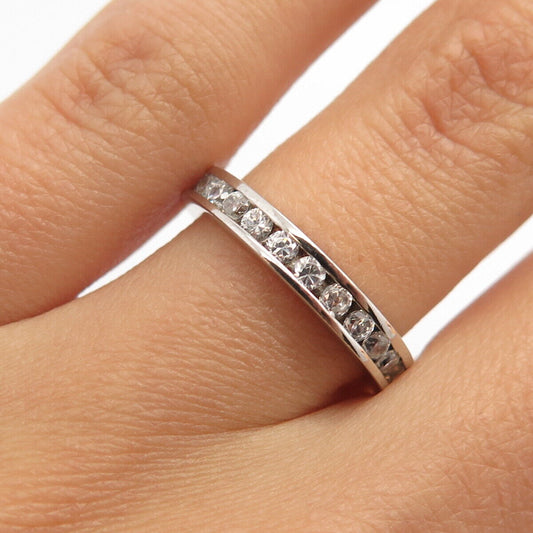 925 Sterling Silver Pave C Z All Around Eternity Band Ring Size 5