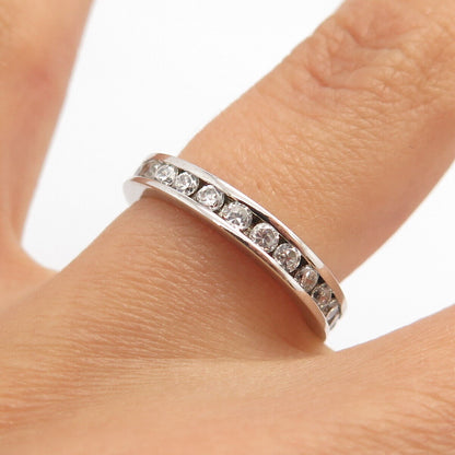 925 Sterling Silver Pave C Z All Around Eternity Band Ring Size 5