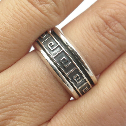 925 Sterling Silver Vintage Greek Maze Rotating Band Ring Size 8.5