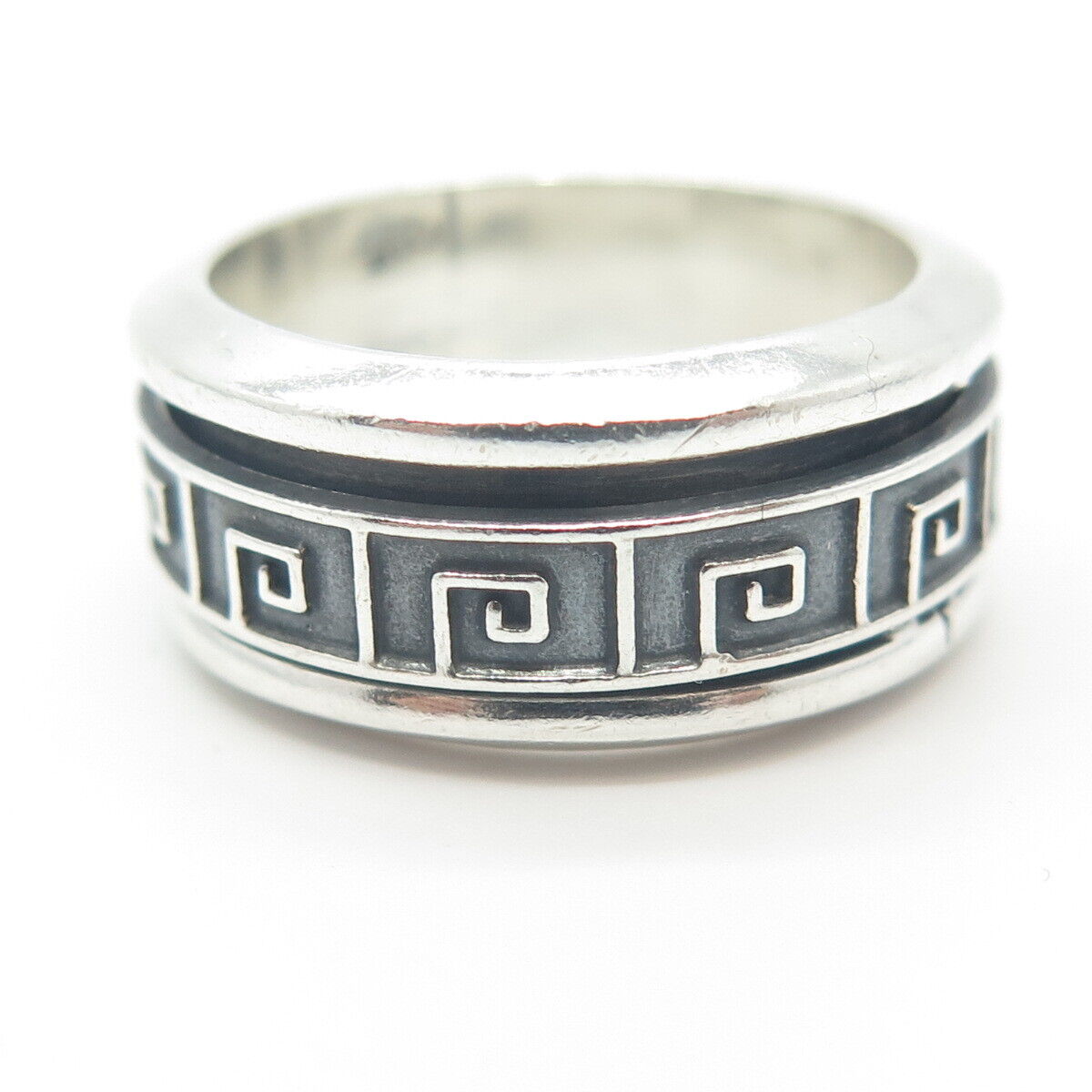 925 Sterling Silver Vintage Greek Maze Rotating Band Ring Size 8.5