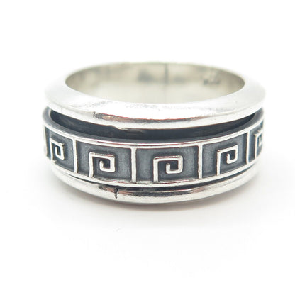 925 Sterling Silver Vintage Greek Maze Rotating Band Ring Size 8.5