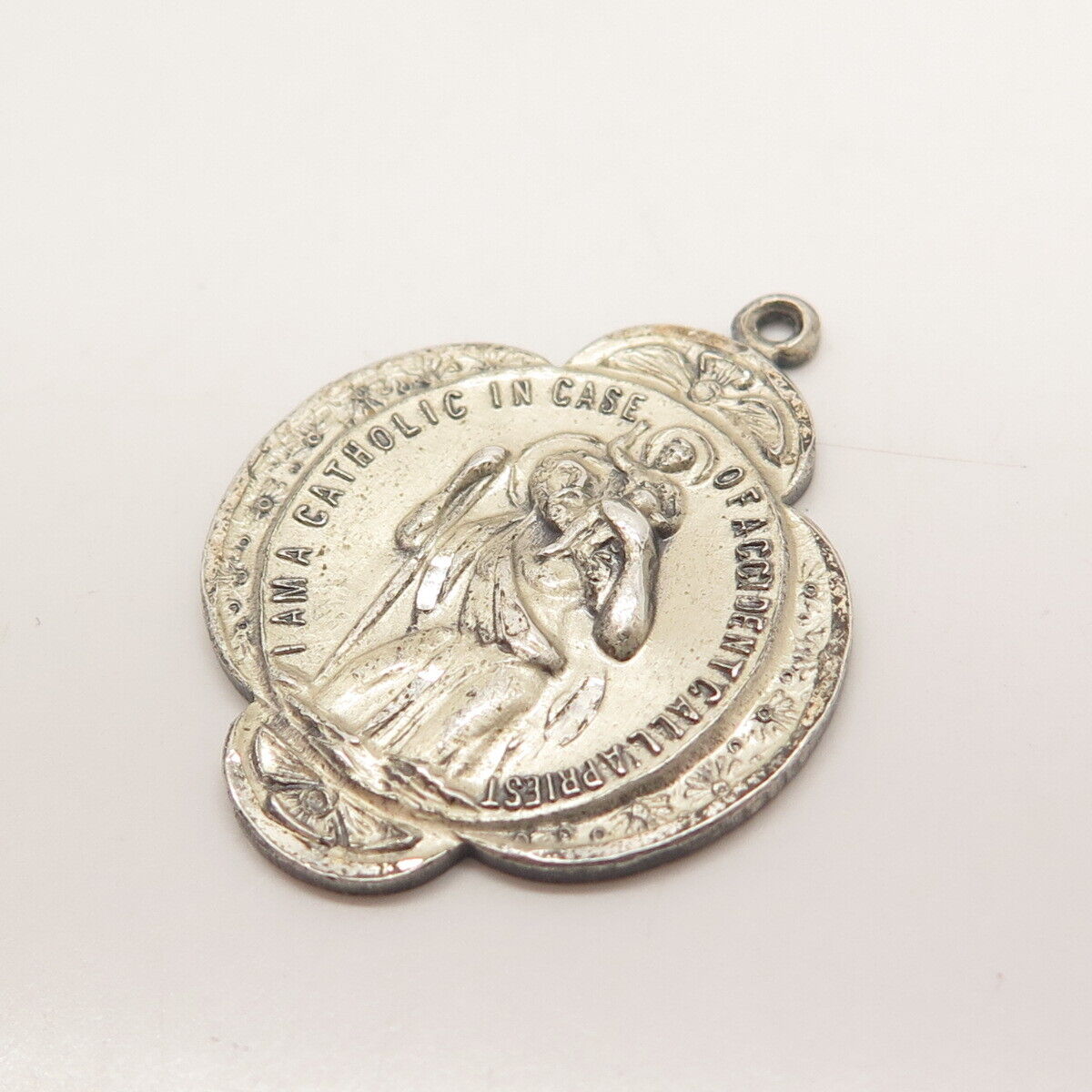 925 Sterling Silver Antique Creed St. Christopher Religious Pendant