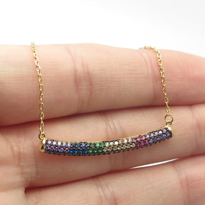 925 Sterling Silver Gold Plated Multi-Color C Z Rolo Chain Necklace 16"