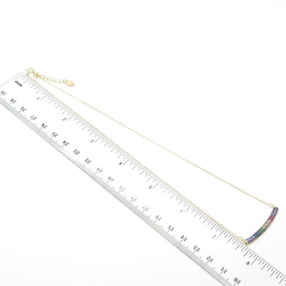925 Sterling Silver Gold Plated Multi-Color C Z Rolo Chain Necklace 16"