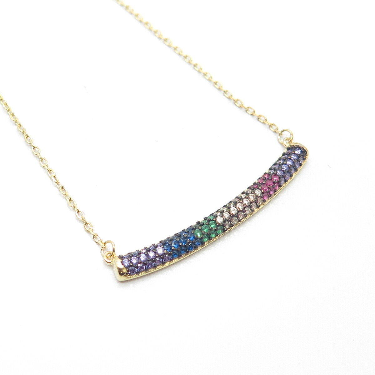 925 Sterling Silver Gold Plated Multi-Color C Z Rolo Chain Necklace 16"