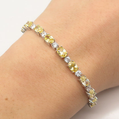 925 Sterling Silver Yellow & White C Z Adjustable Box Link Bracelet 8.25"