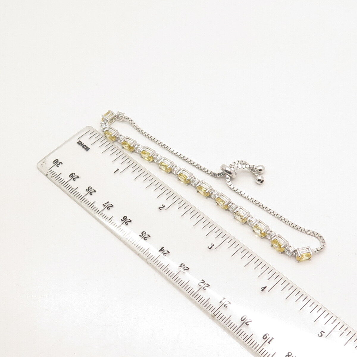 925 Sterling Silver Yellow & White C Z Adjustable Box Link Bracelet 8.25"