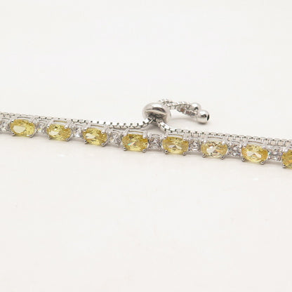 925 Sterling Silver Yellow & White C Z Adjustable Box Link Bracelet 8.25"