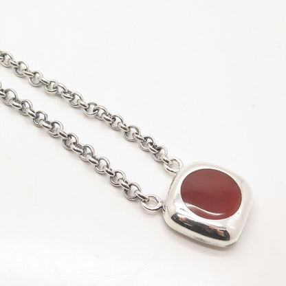 925 Sterling Silver Vintage Mexico Real Carnelian Gem Rolo Chain Necklace 18"