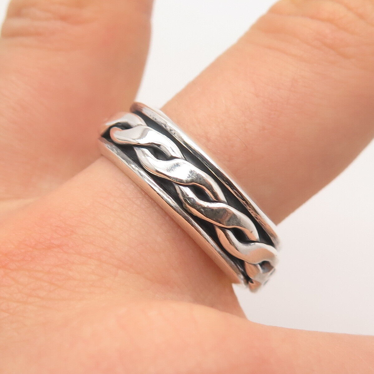 925 Sterling Silver Vintage Mexico Braided Rotating Band Ring Size 11