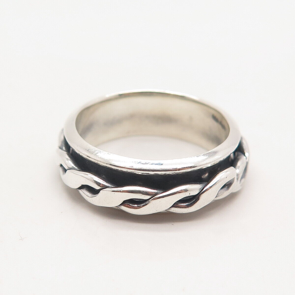 925 Sterling Silver Vintage Mexico Braided Rotating Band Ring Size 11