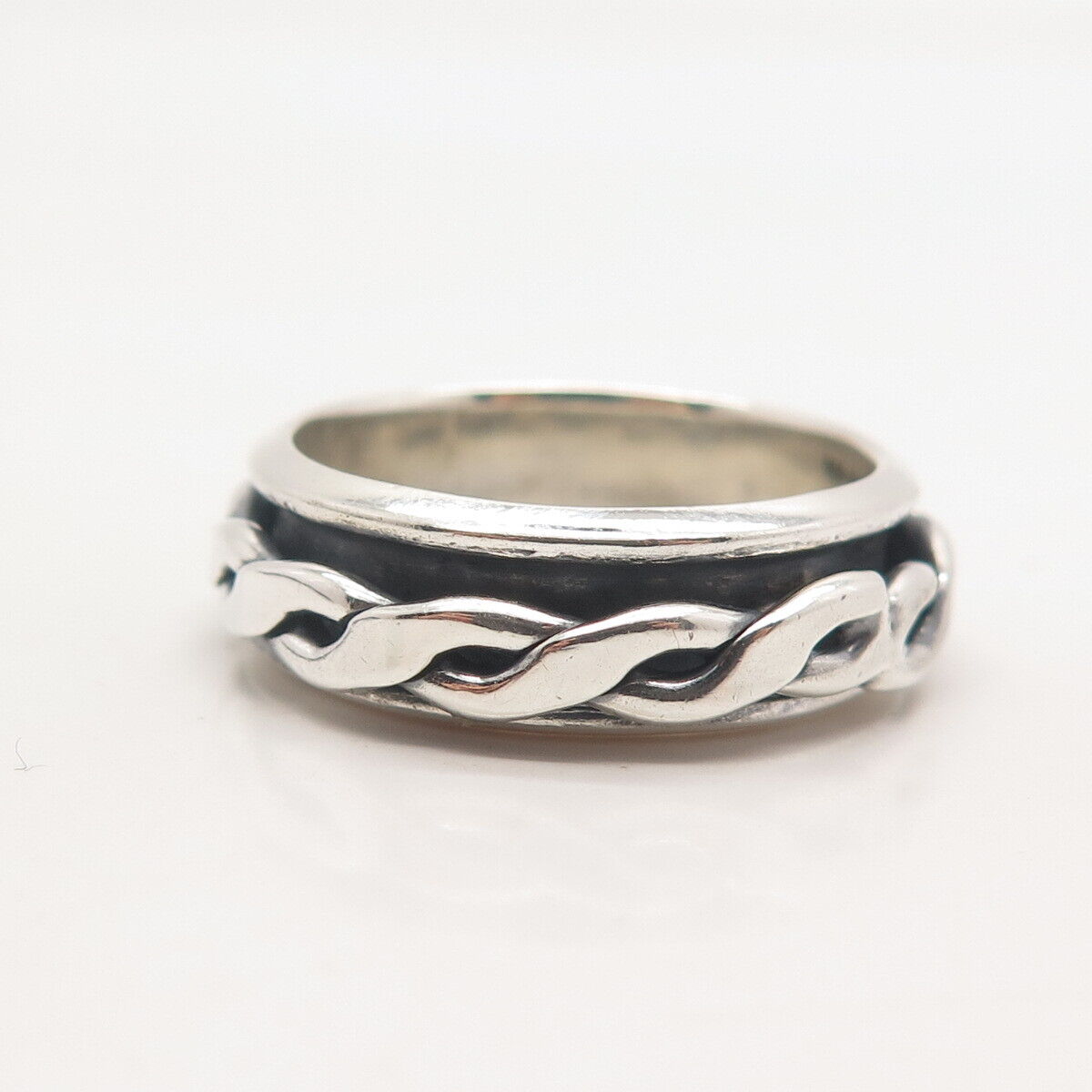 925 Sterling Silver Vintage Mexico Braided Rotating Band Ring Size 11