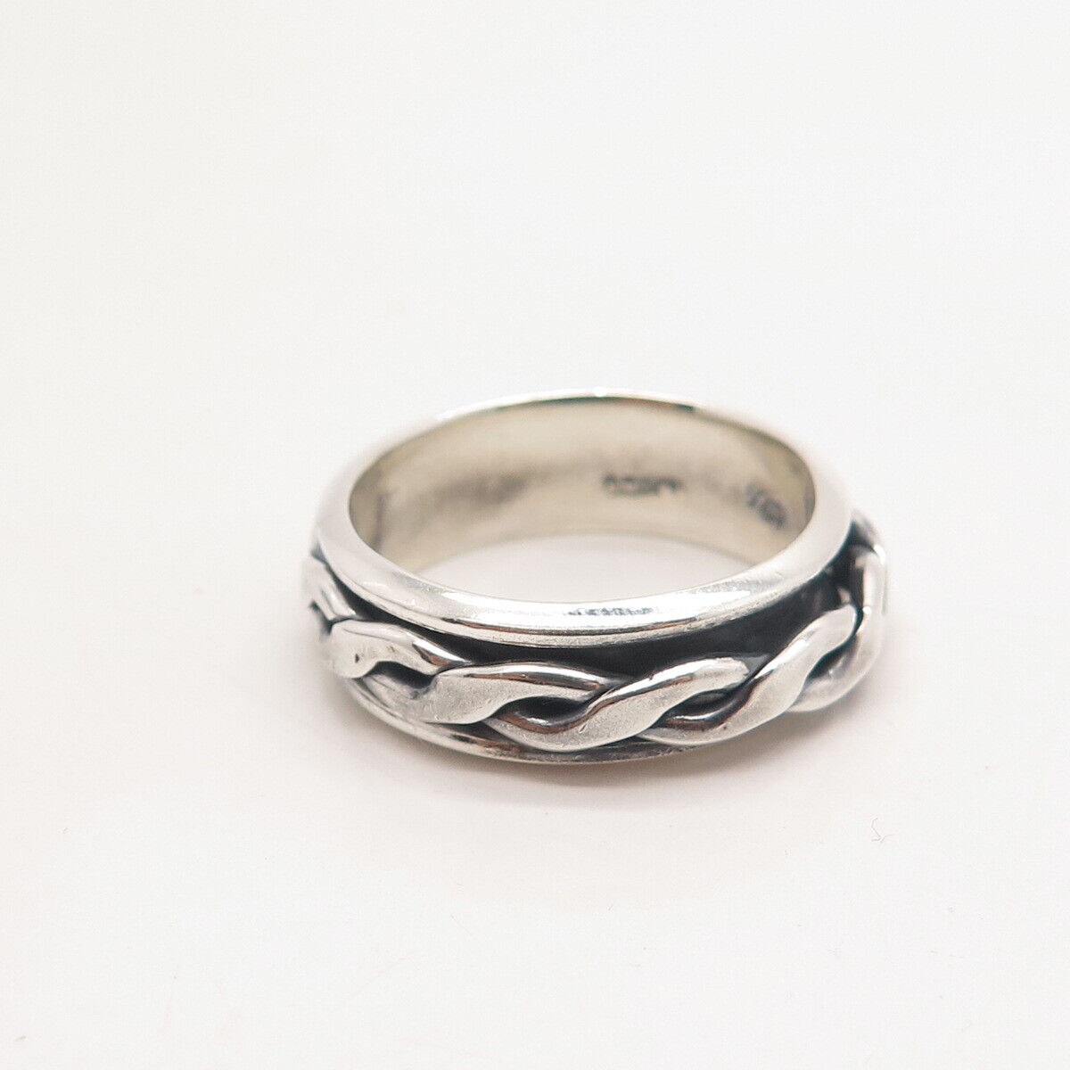 925 Sterling Silver Vintage Mexico Braided Rotating Band Ring Size 11