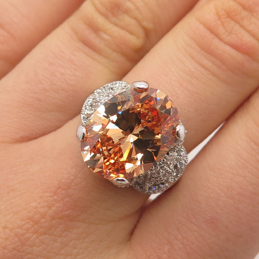 925 Sterling Silver ESPO Champagne & White C Z Ring Size 8