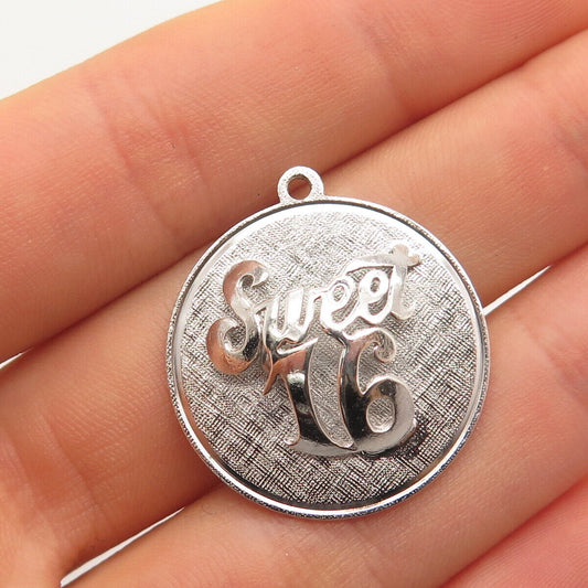 925 Sterling Silver Vintage M & M "Sweet 16" Textured Round Pendant