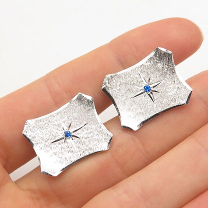 925 Sterling Silver Vintage JML USA Blue C Z Satin Finish Rectangle Cufflinks