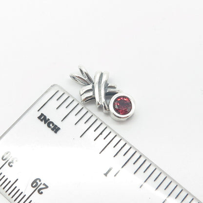 925 Sterling Silver Vintage Real Red Garnet Gem Crossover Slide Pendant