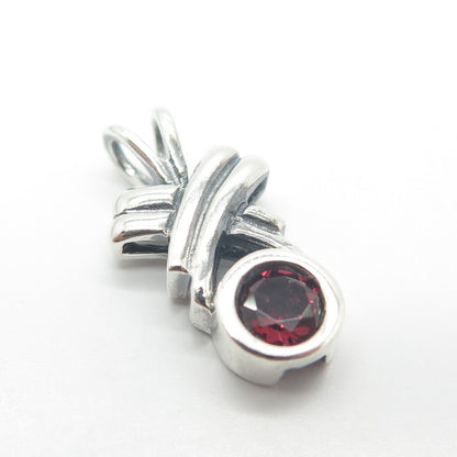 925 Sterling Silver Vintage Real Red Garnet Gem Crossover Slide Pendant