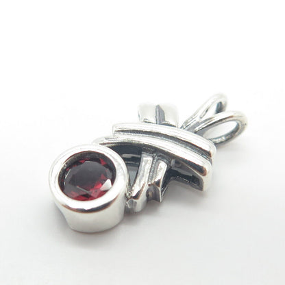 925 Sterling Silver Vintage Real Red Garnet Gem Crossover Slide Pendant