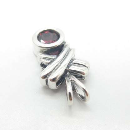 925 Sterling Silver Vintage Real Red Garnet Gem Crossover Slide Pendant