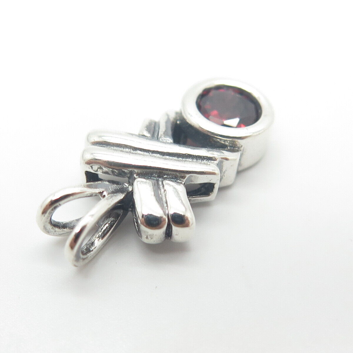 925 Sterling Silver Vintage Real Red Garnet Gem Crossover Slide Pendant