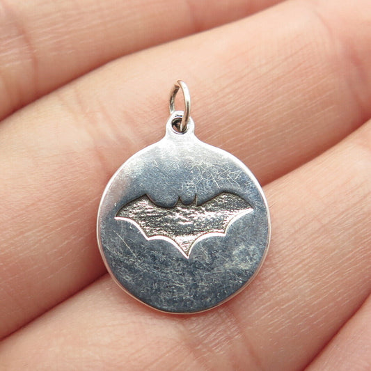 925 Sterling Silver Vintage Bat Round Charm Pendant