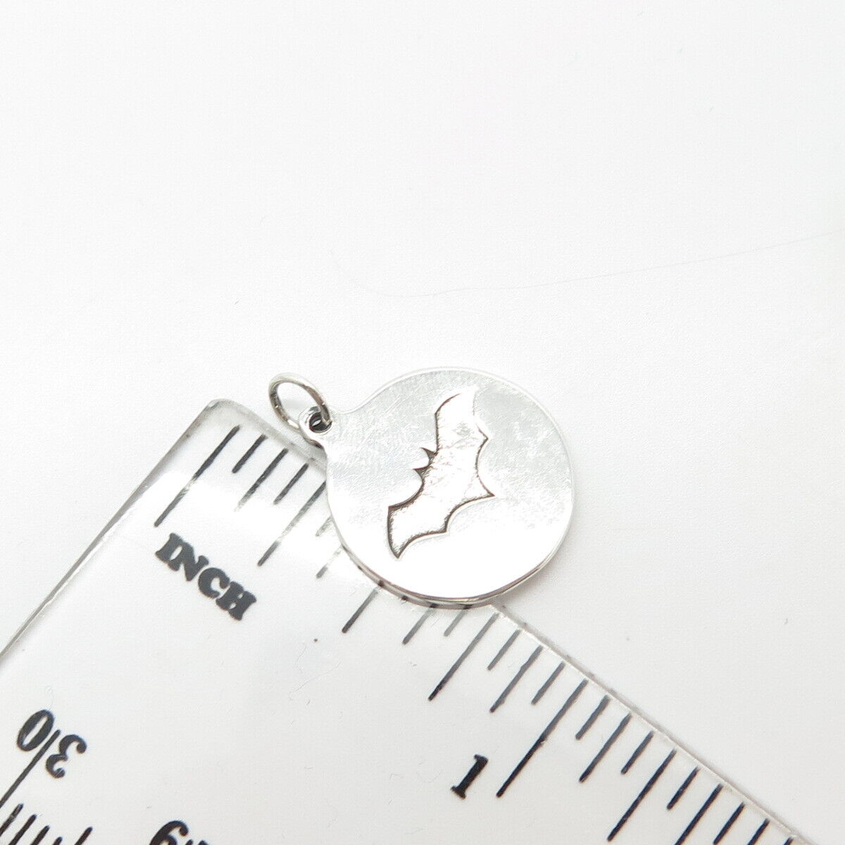 925 Sterling Silver Vintage Bat Round Charm Pendant