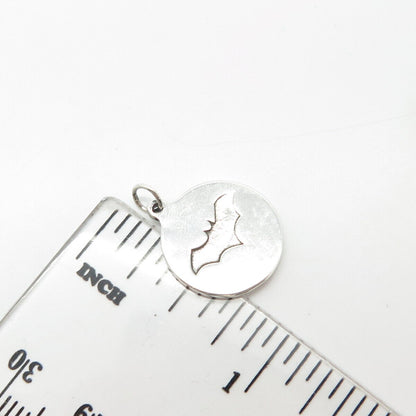 925 Sterling Silver Vintage Bat Round Charm Pendant