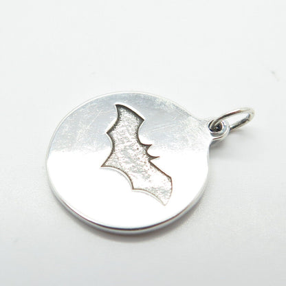 925 Sterling Silver Vintage Bat Round Charm Pendant