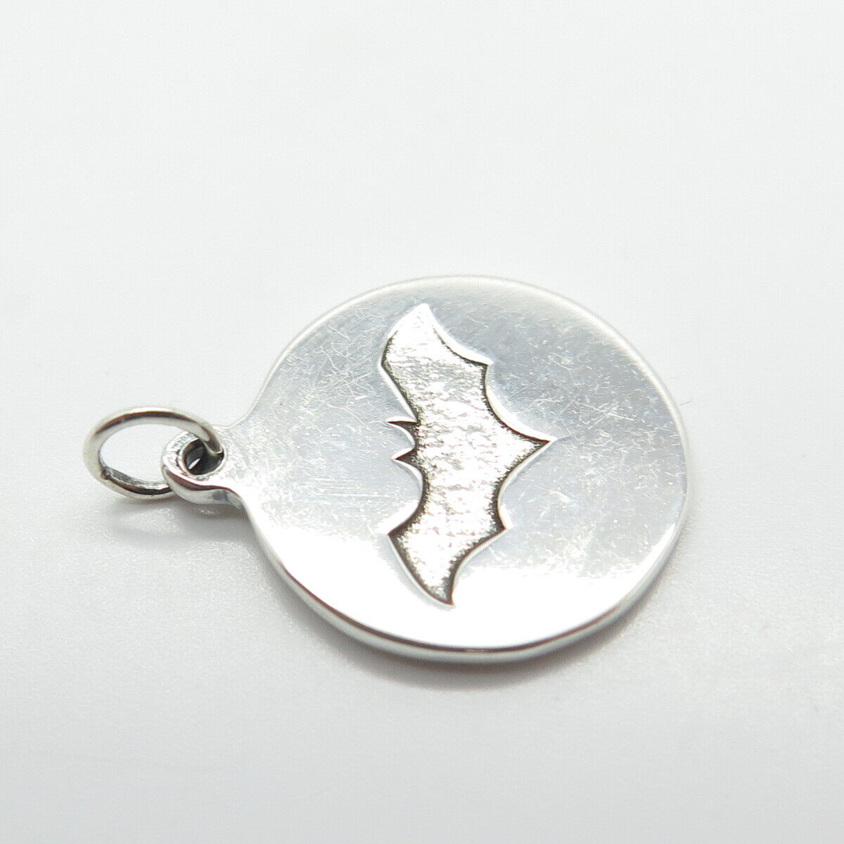 925 Sterling Silver Vintage Bat Round Charm Pendant