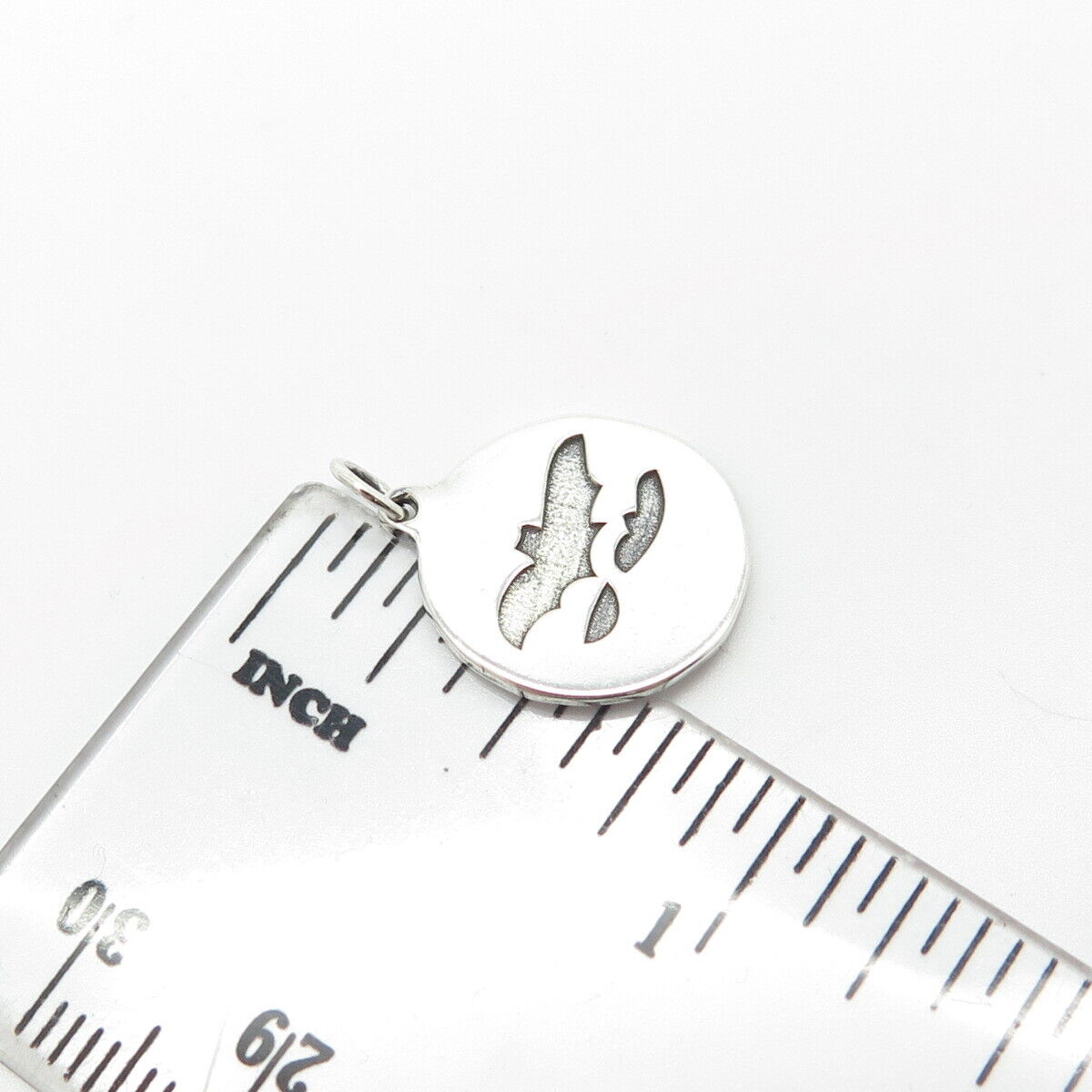 925 Sterling Silver Vintage Bat Round Charm Pendant