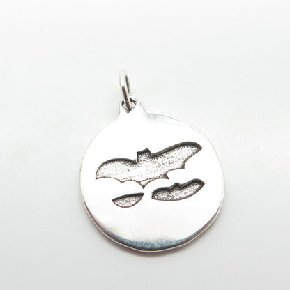 925 Sterling Silver Vintage Bat Round Charm Pendant