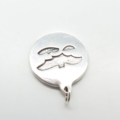 925 Sterling Silver Vintage Bat Round Charm Pendant