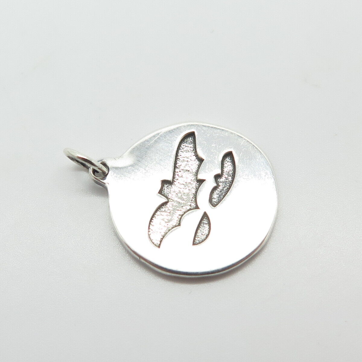 925 Sterling Silver Vintage Bat Round Charm Pendant