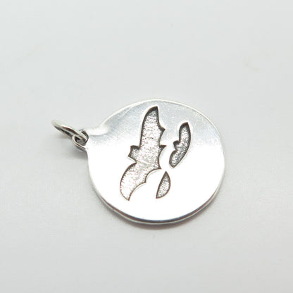 925 Sterling Silver Vintage Bat Round Charm Pendant