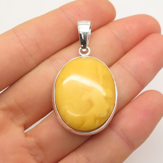 925 Sterling Silver Vintage Real Scottish Amber Pendant