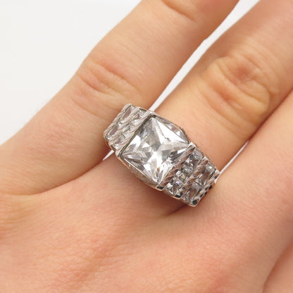 925 Sterling Silver Princess-Cut C Z Ring Size 6